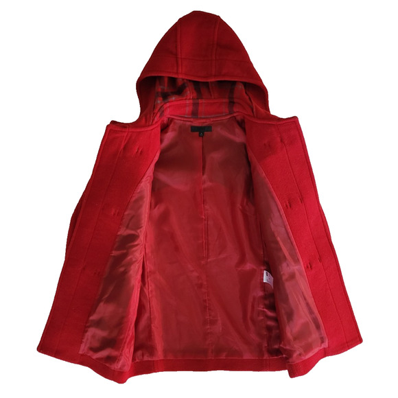 Uniqlo Women's M Red Wool Blend Hooded Duffle Coat Toggle Winter Jacket Warm - Picture 3 of 9